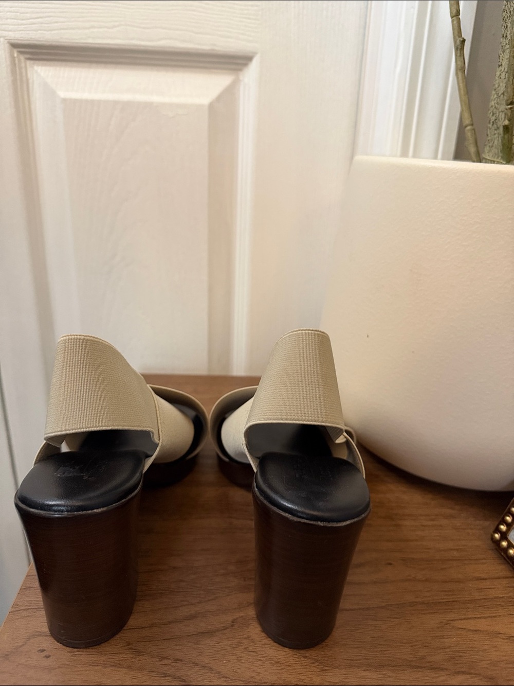 Rapisardi Ron White Made In Italy Beige Stretch Block Heel Sandals EU 37 - Picture 5 of 9
